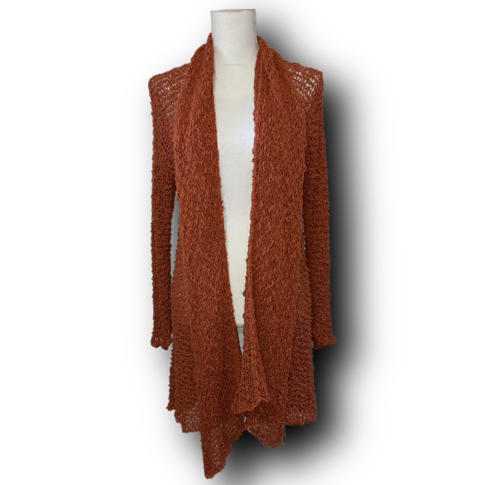 Popcorn/Open Knit Burnt Orange Waterfall Cardigan Boho Practical Magic Vibe